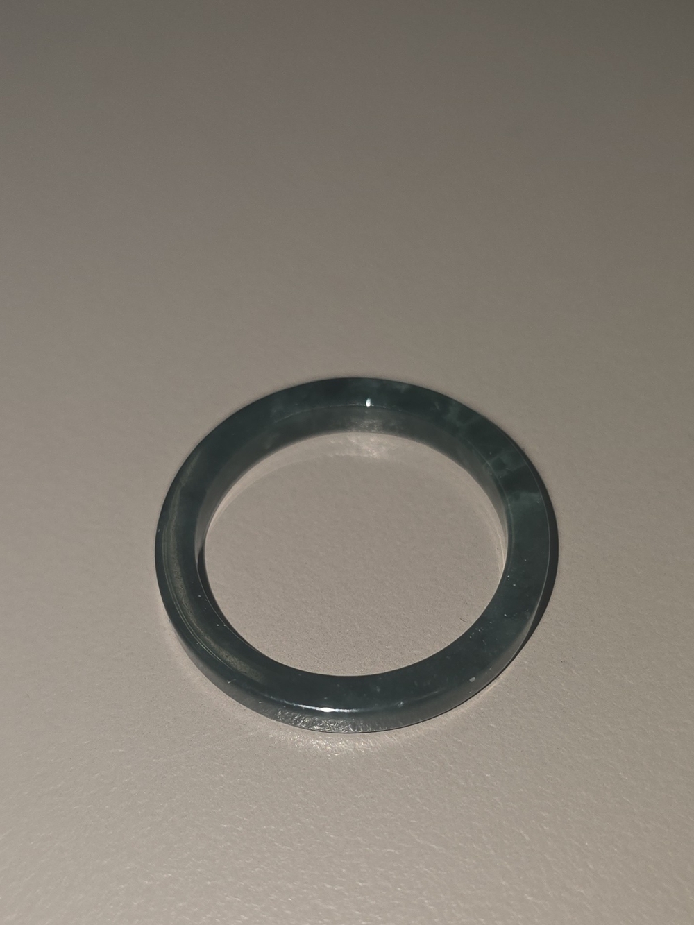 Auth Natural Type A Jadeite Jade Solid Flat Band Ring Oily Blue Teal NWOT 7.5